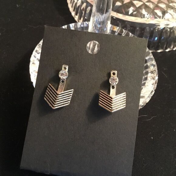 Silvertone and Clear Crystal Earrings - Picture 2 of 7